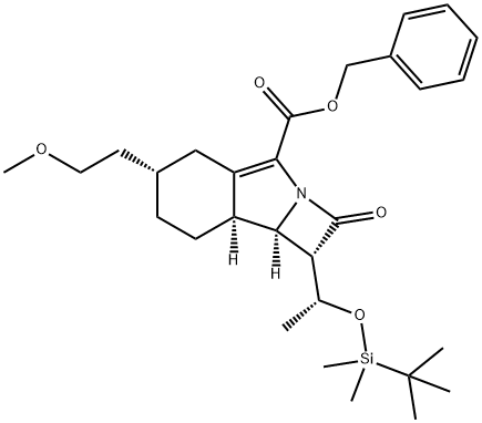 Azeto[2,1-a]isoindole-4-carboxylic acid, 1-[(1R)-1-[[(1,1-dimethylethyl)dimethylsilyl]oxy]ethyl]-1,2,5,6,7,8,8a,8b-octahydro-6-(2-methoxyethyl)-2-oxo-, phenylmethyl ester, (1S,6S,8aS,8bR)- 结构式