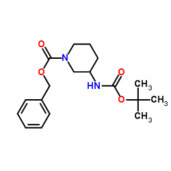 3-(叔丁氧基羰基氨基)哌啶-1-羧酸苄酯 结构式