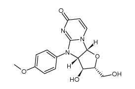 Furo[3',2':4,5]imidazo[1,2-a]pyrimidin-6(4H)-one, 2,3,3a,9a-tetrahydro-3-hydroxy-2-(hydroxymethyl)-4-(4-methoxyphenyl)-, [2R-(2α,3β,3aβ,9aβ)]- (9CI) 结构式