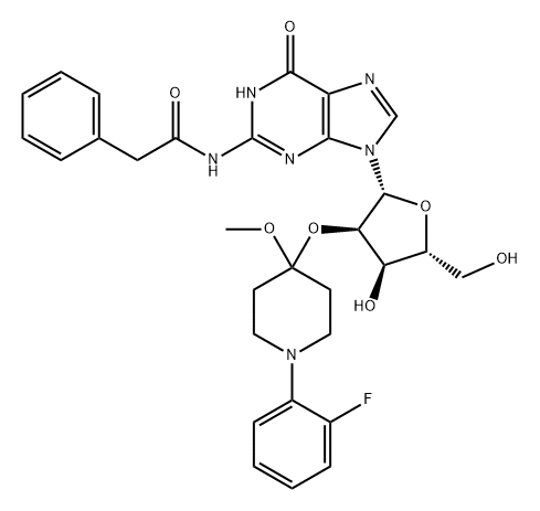 Guanosine, 2'-O-[1-(2-fluorophenyl)-4-methoxy-4-piperidinyl]-N-(phenylacetyl)- (9CI) 结构式