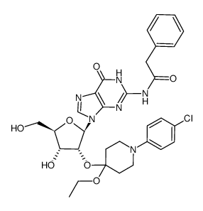 Guanosine, 2'-O-[1-(4-chlorophenyl)-4-ethoxy-4-piperidinyl]-N-(2-phenylacetyl)- 结构式