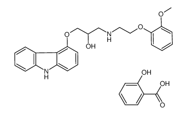 Benzoic acid, 2-hydroxy-, compd. with 1-(9H-carbazol-4-yloxy)-3-[[2-(2-methoxyphenoxy)ethyl]amino]-2-propanol (1:1) 结构式