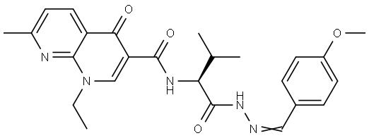 L-Valine, N-[(1-ethyl-1,4-dihydro-7-methyl-4-oxo-1,8-naphthyridin-3-yl)carbonyl]-, 2-[(4-methoxyphenyl)methylene]hydrazide 结构式