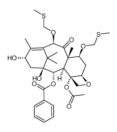 7,11-Methano-5H-cyclodeca[3,4]benz[1,2-b]oxet-5-one, 12b-(acetyloxy)-12-(benzoyloxy)-1,2a,3,4,4a,6,9,10,11,12,12a,12b-dodecahydro-9,11-dihydroxy-4a,8,13,13-tetramethyl-4,6-bis[(methylthio)methoxy]-, (2aR,4S,4aS,6R,9S,11S,12S,12aR,12bS)- 结构式