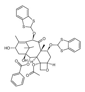 7,11-Methano-5H-cyclodeca[3,4]benz[1,2-b]oxet-5-one, 12b-(acetyloxy)-4,6-bis(1,3-benzodithiol-2-yloxy)-12-(benzoyloxy)-1,2a,3,4,4a,6,9,10,11,12,12a,12b-dodecahydro-9,11-dihydroxy-4a,8,13,13-tetramethyl-, (2aR,4S,4aS,6R,9S,11S,12S,12aR,12bS)- 结构式