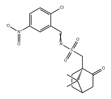 Bicyclo[2.2.1]heptane-1-methanesulfonamide, N-[(2-chloro-5-nitrophenyl)methylene]-7,7-dimethyl-2-oxo-, (1S)- 结构式