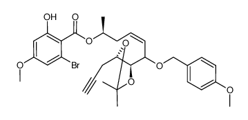 Benzoic acid, 2-bromo-6-hydroxy-4-methoxy-, (1S,3Z)-5-[(4S,5S)-2,2-dimethyl-5-(2-propyn-1-yl)-1,3-dioxolan-4-yl]-5-[(4-methoxyphenyl)methoxy]-1-methyl-3-penten-1-yl ester 结构式
