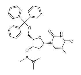 Thymidine, 5'-O-(triphenylmethyl)-, 3'-(trimethylphosphonamidite) (9CI) 结构式