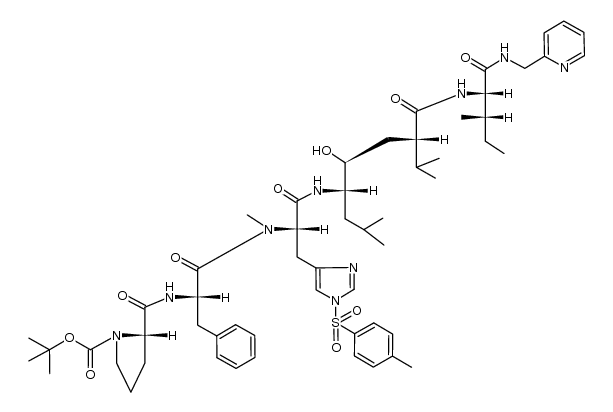 L-Histidinamide, 1-[(1,1-dimethylethoxy)carbonyl]-L-prolyl-L-phenylalanyl-N-[2-hydroxy-5-methyl-1-(2-methylpropyl)-4-[[[2-methyl-1-[[(2-pyridinylmethyl)amino]carbonyl]butyl]amino]carbonyl]hexyl]-Nα-methyl-1-[(4-methylphenyl)sulfonyl]-, [1S-[1R*,2R*,4R*(1R*,2R*)]]- (9CI) 结构式