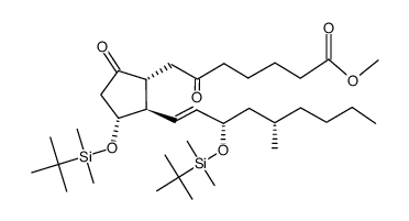 Cyclopentaneheptanoic acid, 3-[[(1,1-dimethylethyl)dimethylsilyl]oxy]-2-[(1E,3S,5S)-3-[[(1,1-dimethylethyl)dimethylsilyl]oxy]-5-methyl-1-nonenyl]-ε,5-dioxo-, methyl ester, (1R,2R,3R)- (9CI) 结构式