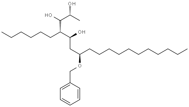 2,3,5-十八碳三醇, 4-己基-7-(苯基甲氧基)-, (2R,4S,5S,7R)- 结构式