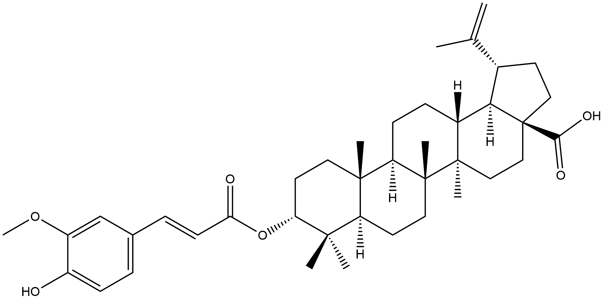 Lup-20(29)-烯-28-酸, 3-[[(2E)-3-(4-羟基-3-甲氧基苯基)-1-氧代-2-丙烯-1-基]氧基]-, (3α)- 结构式
