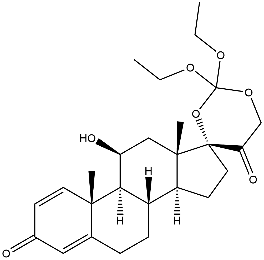 孕甾-1,4-二烯-3,20-二酮,17,21-[(二乙氧亚甲基)双(氧)]-11-羟基-,(11β)- 结构式