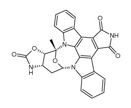 6,11-Epoxy-6H,17H-diindolo[1,2,3-gh:3',2',1'-lm]oxazolo[5,4-c]pyrrolo[3,4-j][1,7]benzodiazonine-8,17,19(6aH,18H)-trione, 9,9a,10,11-tetrahydro-6-methyl-, [6R-(6α,6aα,9aα,11α)]- (9CI) 结构式