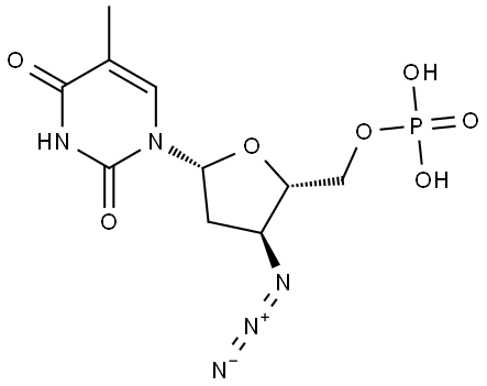 3'-叠氮-2',3'-双脱氧胸苷-5'-单磷酸钠盐 结构式