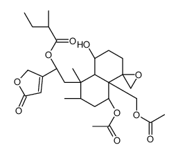 Butanoic acid, 2-methyl-, (1S)-2-[(1R,4R,4aR,5S,6R,8S,8aR)-8-(acetyloxy)-8a-[(acetyloxy)methyl]octahydro-4-hydroxy-5,6-dimethylspiro[naphthalene-1(2H),2'-oxiran]-5-yl]-1-(2,5-dihydro-5-oxo-3-furanyl)ethyl ester, (2S)- 结构式