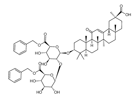 α-D-Glucopyranosiduronic acid, (3β,20β)-20-carboxy-11-oxo-30-norolean-12-en-3-yl 2-O-[6-(phenylmethyl)-β-D-glucopyranuronosyl]-, 6-(phenylmethyl) ester (9CI) 结构式