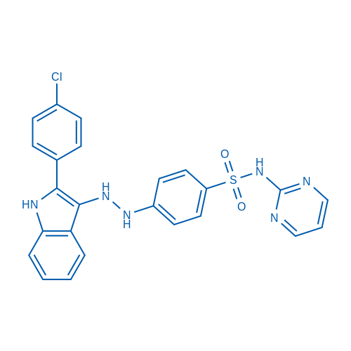4-[2-[2-(4-氯苯基)-1H-吲哚-3-基]肼基]-N-2-嘧啶基苯磺酰胺 结构式