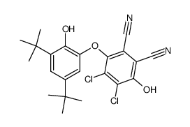 3-[3,5-双(1,1-二甲基乙基)-2-羟基苯氧基]-4,5-二氯-6-羟基-1,2-苯二甲腈 结构式