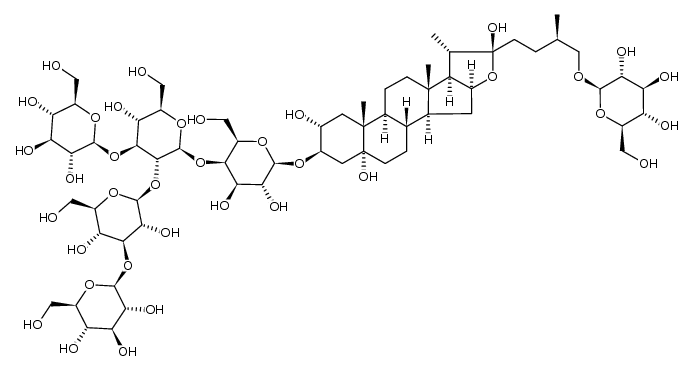 β-D-Galactopyranoside, (2α,3β,5α,22β,25R)-26-(β-D-glucopyranosyloxy)-2,5,22-trihydroxyfurostan-3-yl O-β-D-glucopyranosyl-(1→3)-O-β-D-glucopyranosyl-(1→2)-O-[β-D-glucopyranosyl-(1→3)]-O-β-D-glucopyranosyl-(1→4)- 结构式
