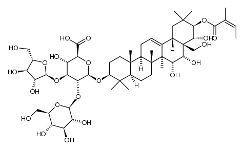 β-D-Glucopyranosiduronic acid, (3β,15α,16α,21β,22α)-15,16,22,28-tetrahydroxy-21-[[(2Z)-2-methyl-1-oxo-2-butenyl]oxy]olean-12-en-3-yl O-α-L-arabinofuranosyl-(1→3)-O-[β-D-glucopyranosyl-(1→2)]- 结构式