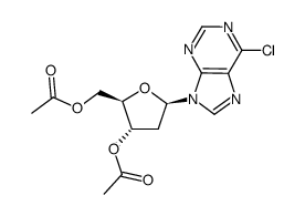 6-氯-9-(3',5'-二-O-乙酰基-2'-脱氧-β-D-呋喃核糖基)嘌呤 结构式