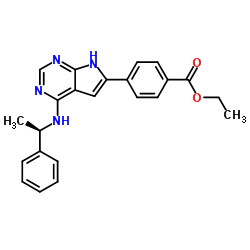 (R)-ethyl 4-(4-((1-phenylethyl)amino)-7H-pyrrolo[2,3-d]pyrimidin-6-yl)benzoate 结构式