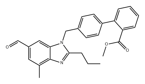 [1,1'-Biphenyl]-2-carboxylic acid, 4'-[(6-formyl-4-methyl-2-propyl-1H-benzimidazol-1-yl)methyl]-, methyl ester 结构式