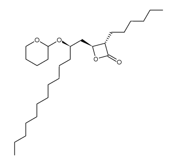 2-Oxetanone, 3-hexyl-4-[(2R)-2-[(tetrahydro-2H-pyran-2-yl)oxy]tridecyl]-, (3S,4S)- 结构式