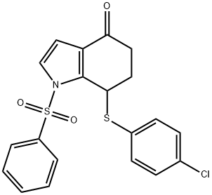 7-[(4-氯苯基)硫代]-1,5,6,7-四氢-1-(苯磺酰基)-4H-吲哚-4-酮 结构式