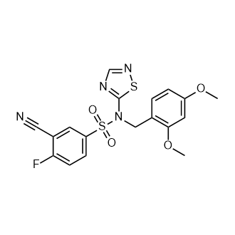 3-氰基-N-(2,4-二甲氧基苄基)-4-氟-N-(1,2,4-噻二唑-5-基)苯磺酰胺 结构式
