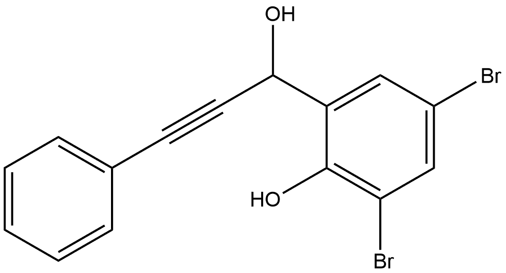 3,5-二溴-2-羟基-α-(2-苯乙炔基)苯甲醇 结构式