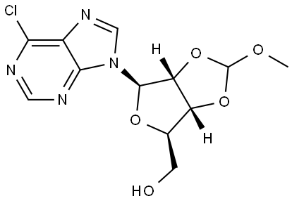 6-氯-9-(2',3'-O-甲氧亚甲基-β-D-呋喃核糖基)嘌呤 结构式