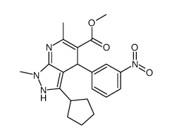 methyl 3-cyclopentyl-4,7-dihydro-1,6-dimethyl-4-(3-nitrophenyl)pyrazolo(3,4-b)pyridine-5-carboxylate 结构式