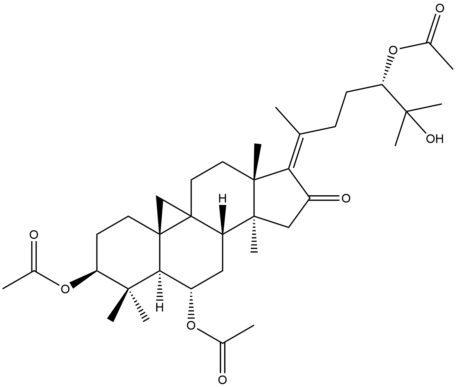 9,19-环羊毛甾-17(20)-烯-16-酮,3,6,24-三(乙酰氧基)-25-羟基-,(3β,6α,17Z,24S)- 结构式