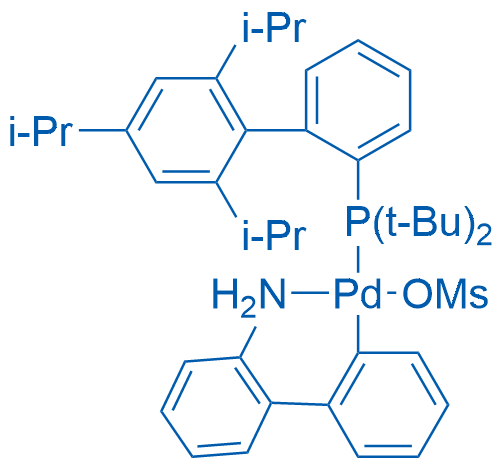 甲烷磺酸(2-二叔丁基膦基-2',4',6'-三异丙基-1,1'-联苯基)(2'-氨基-1,1'-联苯-2-基)钯(II) 结构式