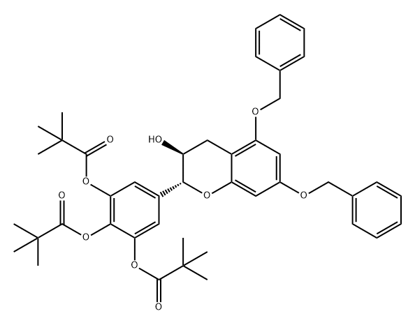 Propanoic acid, 2,2-dimethyl-, 1,1',1''-[5-[(2R,3S)-3,4-dihydro-3-hydroxy-5,7-bis(phenylmethoxy)-2H-1-benzopyran-2-yl]-1,2,3-benzenetriyl] ester 结构式