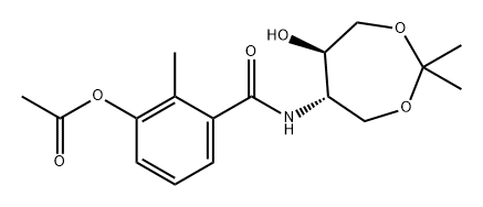 3-乙酰氧基-N-[(5S,6R)-6-羟基-2,2-二甲基-1,3-二氧杂环庚-5-基]-2-甲基苯甲酰胺 结构式