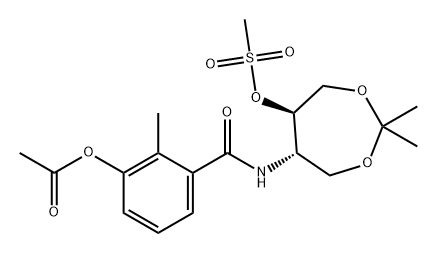 3-乙酰氧基-N-[(5S,6R)-2,2-二甲基-6-[(甲磺酰基)氧基]-1,3-二氧杂环庚-5-基]-2-甲基苯甲酰胺 结构式