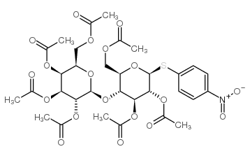 4-硝基苯基 4-O-(2,3,4,6-O-四乙酰基-beta-D-吡喃半乳糖基)-2,3,6-O-三乙酰基-beta-D-硫代吡喃葡萄糖苷 结构式