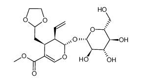 2H-Pyran-5-carboxylic acid, 4-(1,3-dioxolan-2-ylmethyl)-3-ethenyl-2-(β-D-glucopyranosyloxy)-3,4-dihydro-, methyl ester, (2S,3R,4S)- 结构式