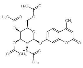 4-甲基香豆素基-2-乙酰氨基-3,4,6-三-氧-乙酰基-2-脱氧-β-D-吡喃半乳糖苷 结构式