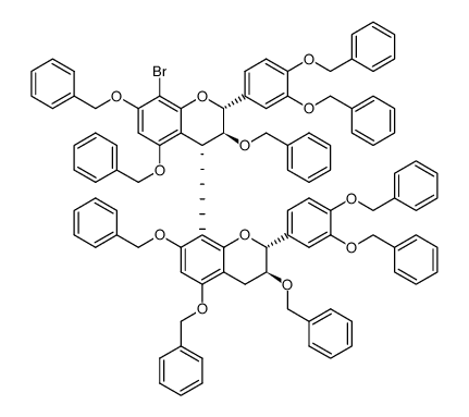 4,8'-Bi-2H-1-benzopyran, 2,2'-bis[3,4-bis(phenylmethoxy)phenyl]-8-bromo-3,3',4,4'-tetrahydro-3,3',5,5',7,7'-hexakis(phenylmethoxy)-, (2R,2'R,3S,3'S,4R)- 结构式