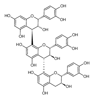 [4,8':4',8''-Ter-2H-1-benzopyran]-3,3',3'',5,5',5'',7,7',7''-nonol, 2,2',2''-tris(3,4-dihydroxyphenyl)-3,3',3'',4,4',4''-hexahydro-, (2R,2'R,2''R,3R,3'S,3''S,4R,4'R)- 结构式