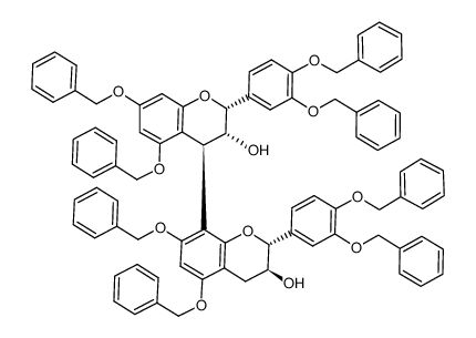 [4,8'-Bi-2H-1-benzopyran]-3,3'-diol, 2,2'-bis[3,4-bis(phenylmethoxy)phenyl]-3,3',4,4'-tetrahydro-5,5',7,7'-tetrakis(phenylmethoxy)-, (2R,2'R,3R,3'S,4R)- 结构式
