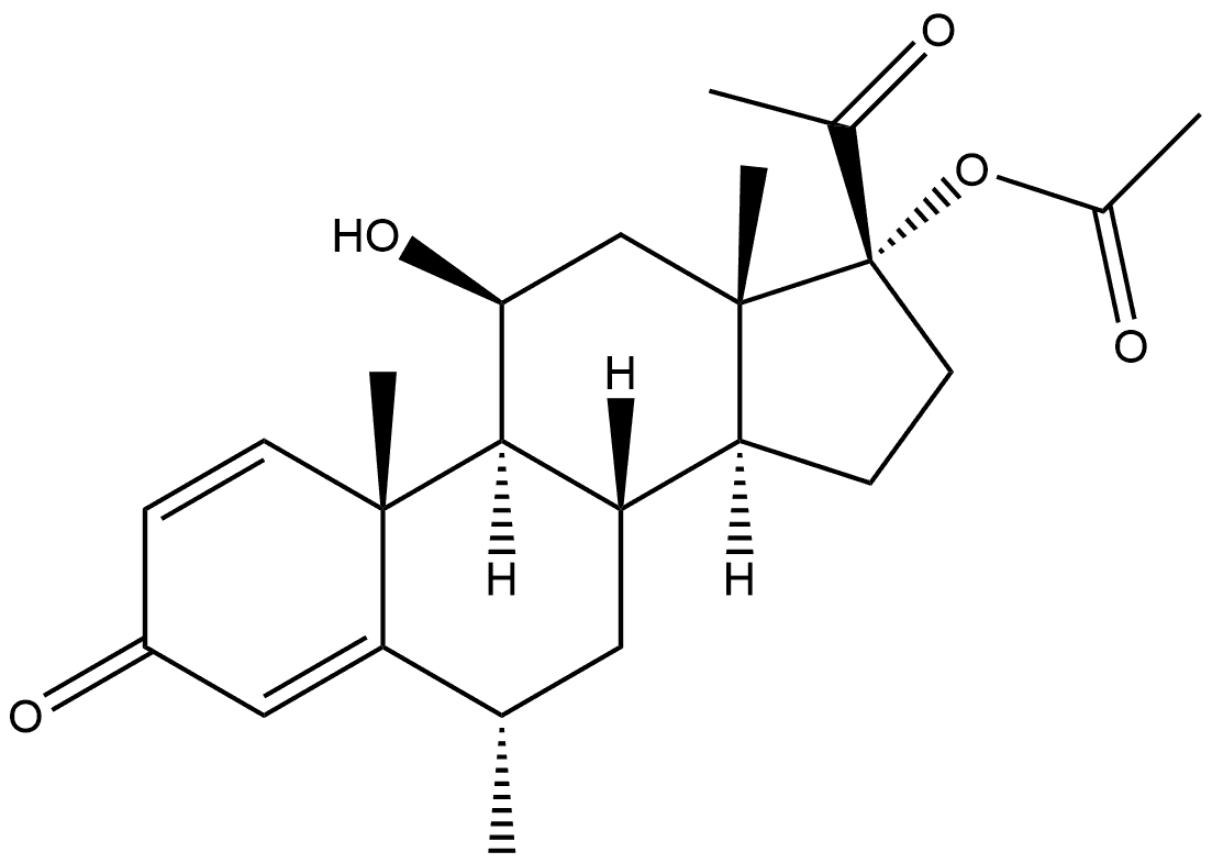 11β,17-二羟基-6α-甲基孕甾-1,4-二烯-20-酮-17-乙酸酯 结构式