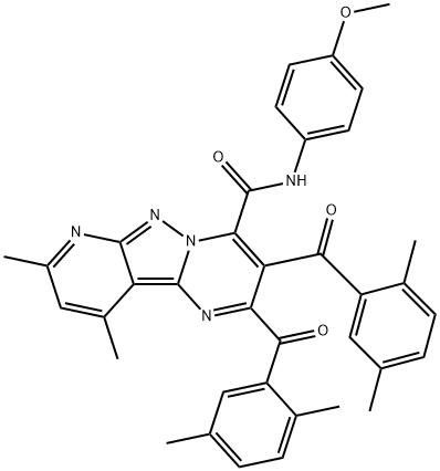 Pyrido[2',3':3,4]pyrazolo[1,5-a]pyrimidine-4-carboxamide, 2,3-bis(2,5-dimethylbenzoyl)-N-(4-methoxyphenyl)-8,10-dimethyl- 结构式