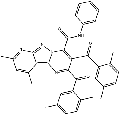 Pyrido[2',3':3,4]pyrazolo[1,5-a]pyrimidine-4-carboxamide, 2,3-bis(2,5-dimethylbenzoyl)-8,10-dimethyl-N-phenyl- 结构式
