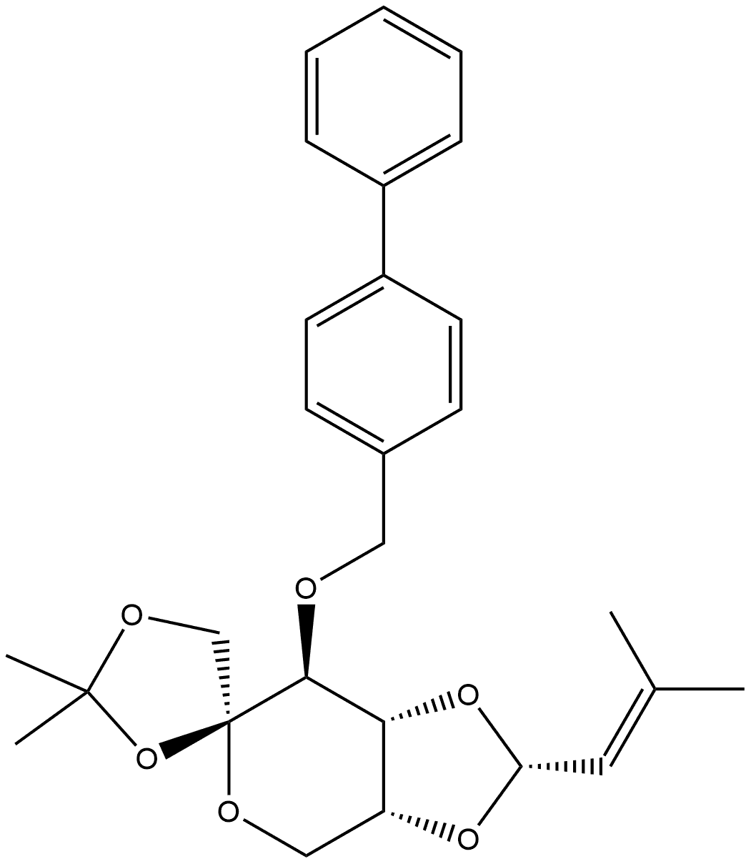 β-D-吡喃果糖,3-O-([1,1'-联苯]-4-基甲基)-4,5-O-(3-甲基-2-丁烯亚基)-1,2-O-(1-甲基亚乙基)-,(R)- 结构式