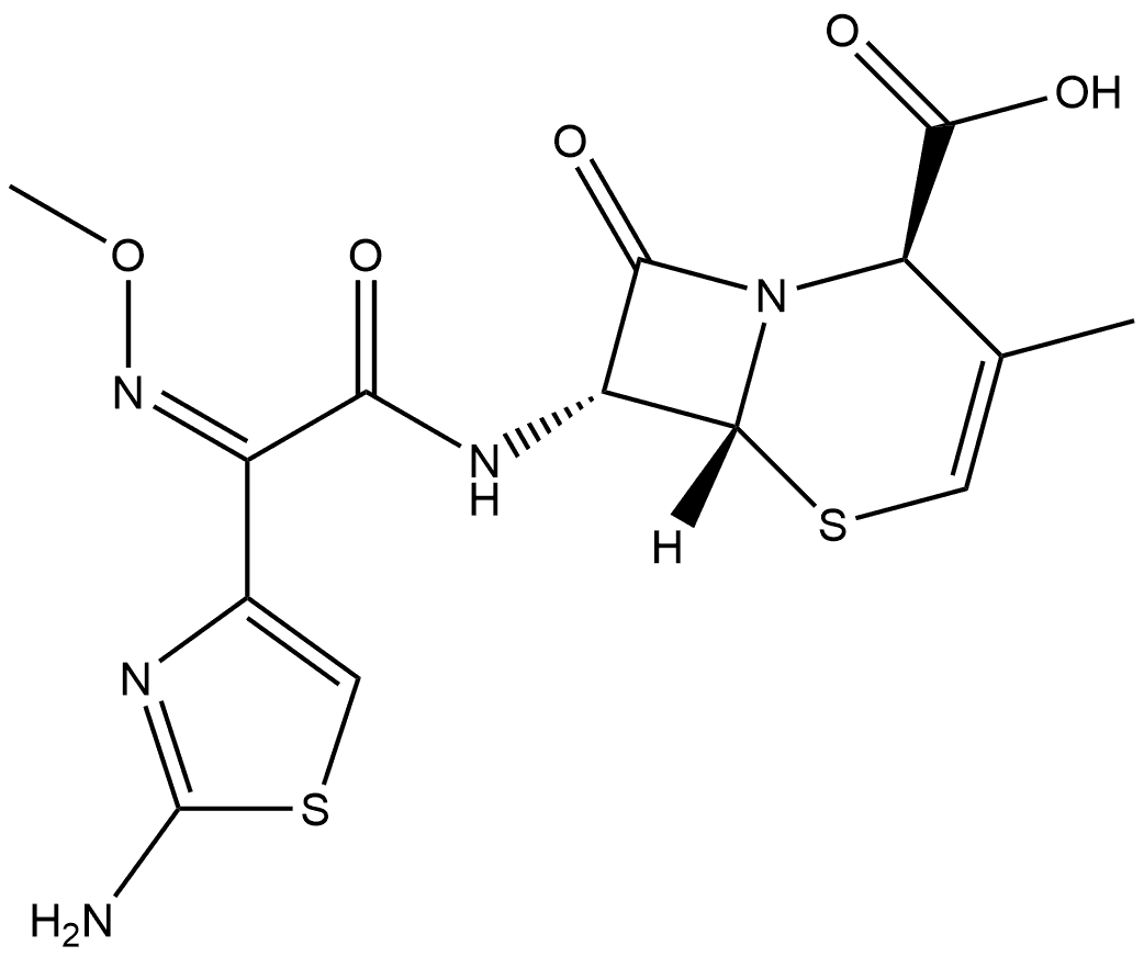 5-Thia-1-azabicyclo[4.2.0]oct-3-ene-2-carboxylic acid, 7-[[(2-amino-4-thiazolyl)(methoxyimino)acetyl]amino]-3-methyl-8-oxo-, [2R-[2α,6α,7β(Z)]]- (9CI) 结构式